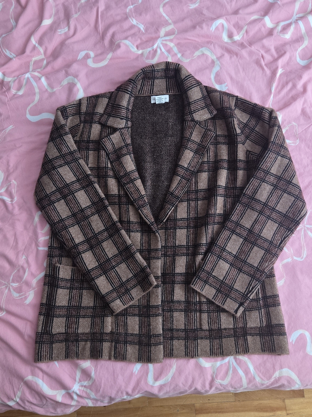 Sincerly Jules Brown Plaid Knit Blazer